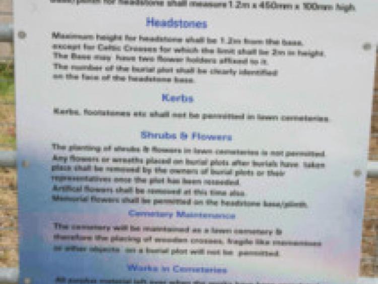 The Notice on display at the new section of  St. Michael's Cemetry , Portarlington .                 Photo: Michael Scully .