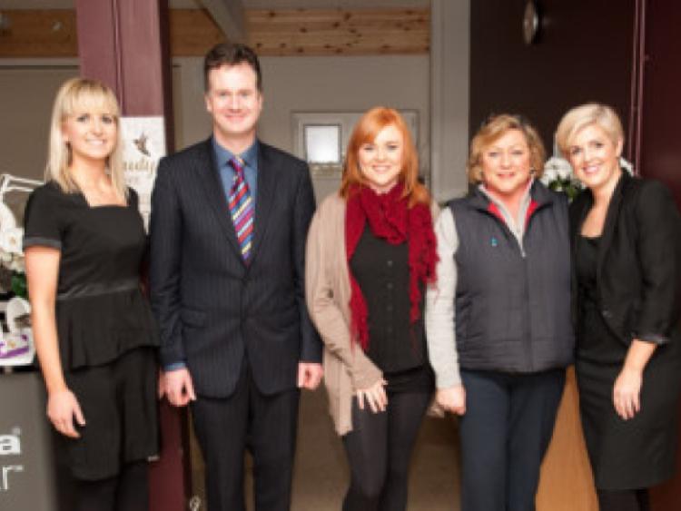 Pictured are Doireann Burke, Noel Daly, Tara and Pauline Moran with Jennifer Almond at the recent Portlaoise College open eveing. Photo Denis Byrne.