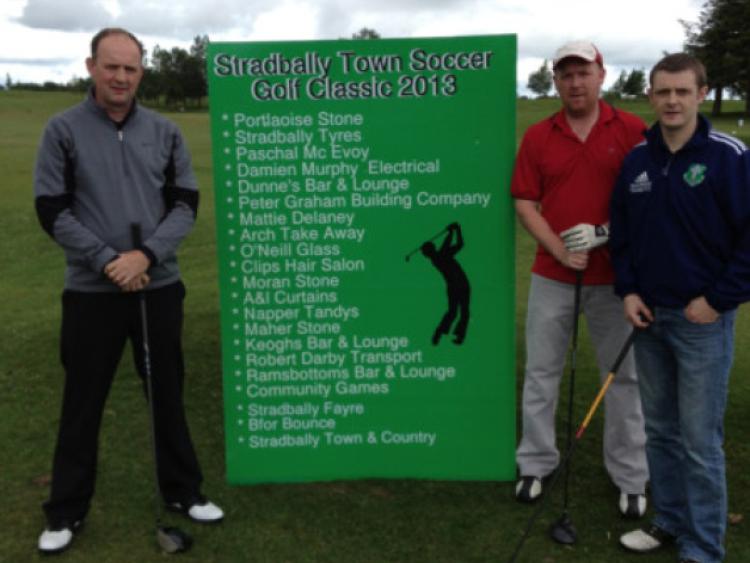 Martin Langton, John Langton and Matt Kelly at the Stradbally Town golf classic
