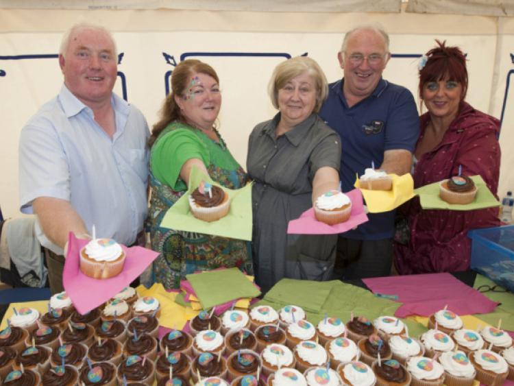 Fintan Dunne, Carmel Dillon, Mary Cahill, Andy Darby and Anne Deegan looking after the 10th anniversary cakes at the Electric Picnic.Picture: Alf Harvey/hrphoto.ie
