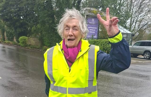 Lelia Doolan who is on a peaceful protest walk across Ireland, crossing Laois this week.
