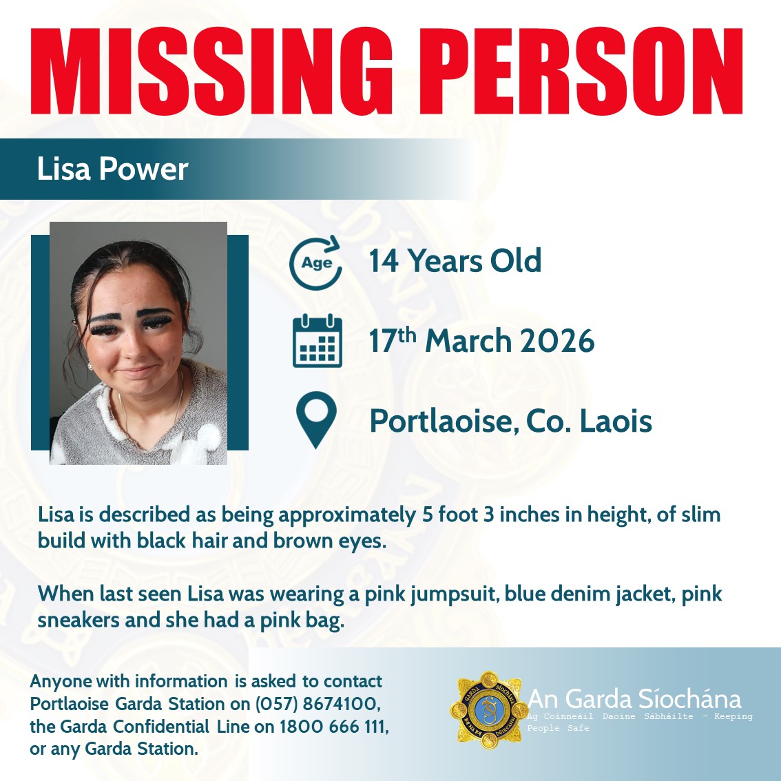 Teenage girl missing from Laois