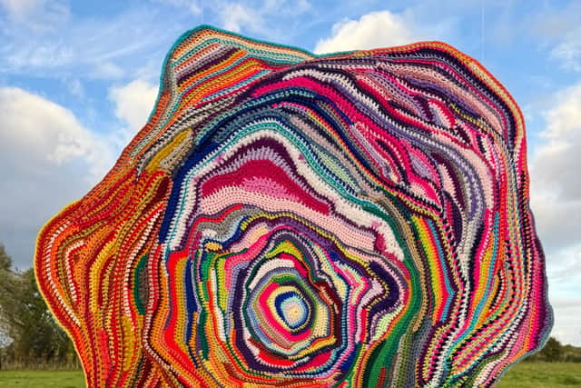 She fits in her own work alongside her classes. Last October she had a piece in the exhibition at Fibre Fest in October In the Irish Museum of Modern Art, Dublin, made from scraps of wool from her classes.