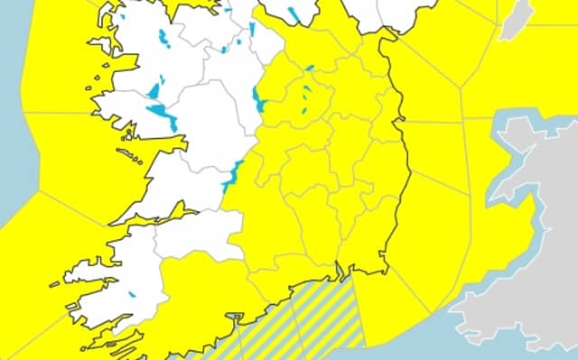The latest Met Éireann weather warning map.