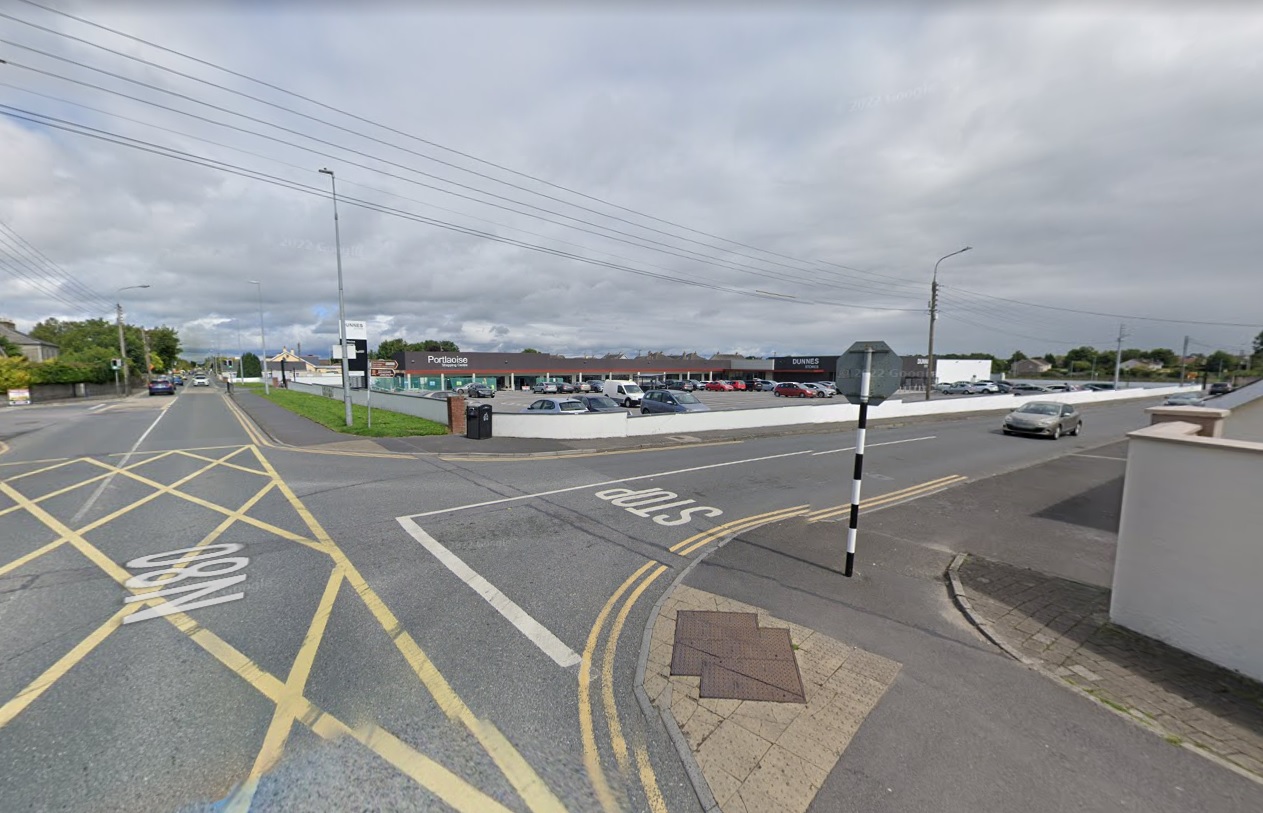 The junction of Greenmill Lane with the Mountmellick N80 road next to Dunnes Stores in Portlaoise, Laois. Image: Google