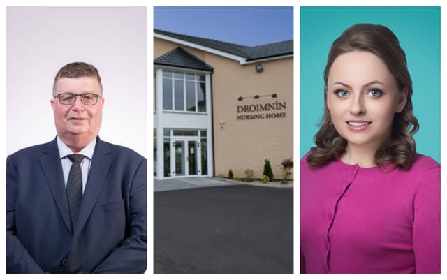 Cllr Paschal McEvoy, Cllr Vivienne Phelan and (centre) Droimnín nursing home in Stradbally.