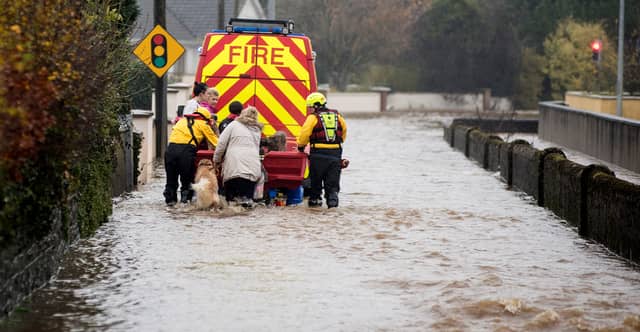 Evacuation in Mountmellick during flooding in November 2017. Pic: Kevin Byrne
