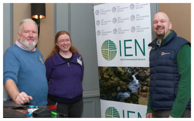 Gary Luttrell (Abbeyleix Bog Project Director), Catherine O'Toole (Irish Environmental Network) and Dan Bergin (Laois PPN Co-ordinator) at the IEN Winter Conference (Photo by Michael Scully).
