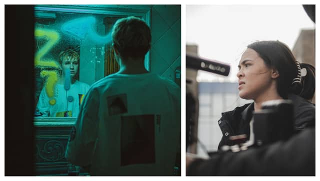 Pictured left: a still from 'Into the Silence' by Michael Antonio Keane; right: assistant producer Indah O'Reilly