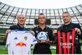 Former Leeds United players Tony Dorigo, left, Gary Kelly, centre, with former Ac Milan player Daniele Massaro PIC: Sportsfile