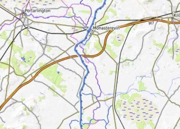 The proposed route in Ireland is a total of 682.54k long, from Nine Stones in Carlow to Bangor in Co. Down. The route through Laois follows the route of the Barrow Blueway, with 3.2km of it being a trail and 12.8km a greenway.