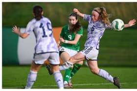 Ciara Milton of Republic of Ireland scores her side's first goal during the girls' U16 international friendly match against Scotland. Photo by Stephen McCarthy/Sportsfile