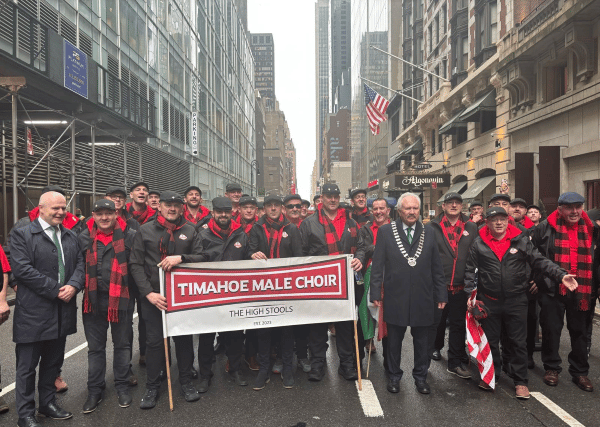 Giving his report on the visit, he said the Timahoe Male Choir, who played at Electric Picnic and have a charity CD of Lovely Laois, "got a great reaction" in the parade and "added to the sense of occasion" when they sang gigs in pubs and at the American Irish Historical Society.