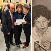 Now and then: Willie Aird checks the figures in 1985 and in 2024, with sisters Margot Aird and Caitriona Mannion.
