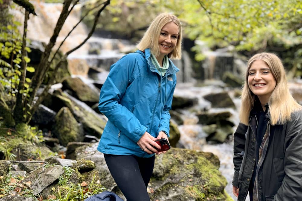 Claire Byrne with Tracks and Trails presenter Doireann Ní Ghlacáin