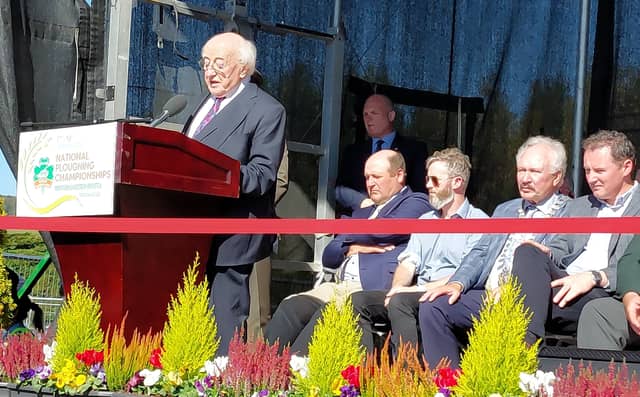 President of Ireland Michael D Higgins speaking at the 2024 National Ploughing Championships. Photo: Lynda Kiernan