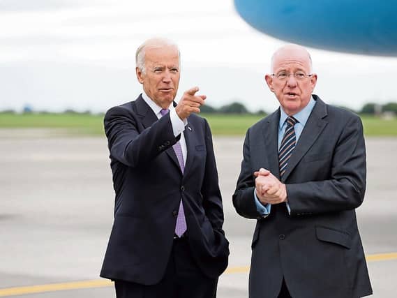 Joe Biden and Charlie Flanagan in Shannon Airport when Mr Biden was US Vice Presdent and the outgoing Laois Fine Gael TD was Minister for Foreign Affairs.
