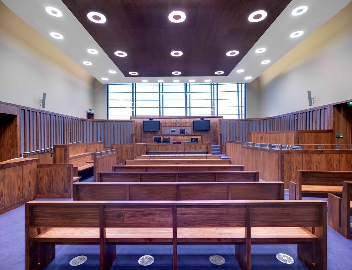 Court room in the Criminal Courts of Justice in Dulbin.