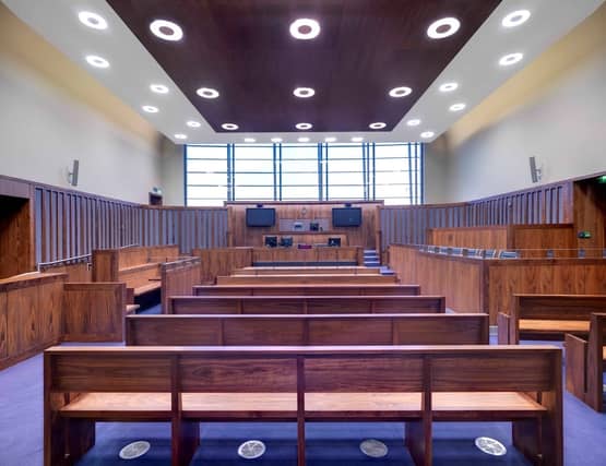 Court room in the Criminal Courts of Justice in Dulbin.
