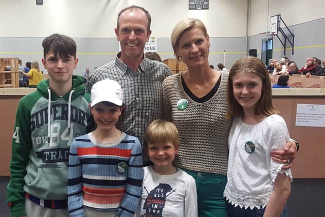 Pippa Hackett was elected to the council at the last local poll in 2019 (pictured with her family below at the count in May that year) and subsequently took a seat in Seanad Eireann in an unopposed bye-election to fill a vacancy left when the Green Party's Grace O'Sullivan won a seat in the European Parliament.