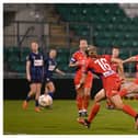 Gillian Keenan shoots to score against Shelbourne in the Women's FAI Cup final. Pic:Sportsfile