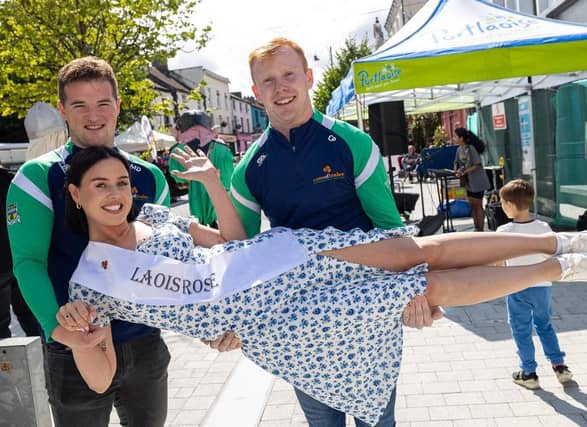 Laois Rose Sinead O'Dowd with Rose of Tralee escorts from Laois Colin Palmer and Mark Byrne. Pic: Alf Harvey