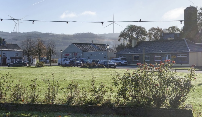 A montage of how the windfarm will look from Timahoe village.