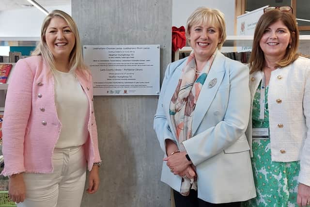 Below: Cllr Thomasina Connell, Minister Heather Humphreys, Laois County Librarian Bernie Foran.