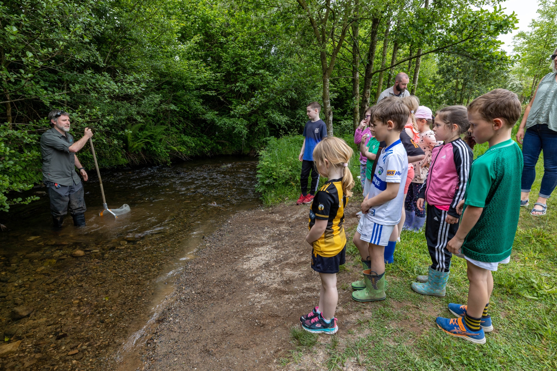 Scientist Paul O’Callaghan of LAWPRO’s Blue Dot Programme gives a demonstration at an event to highlight the water of the Delour River, Camross during  Biodiversity Week. Picture: Alf Harvey