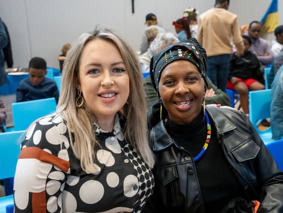 Philomena Donnelly, Nomazwi Tshula at the Laois Intercultural Day in Portlaoise at St Francis NS in April 2023. Pic: Renata Metelicka