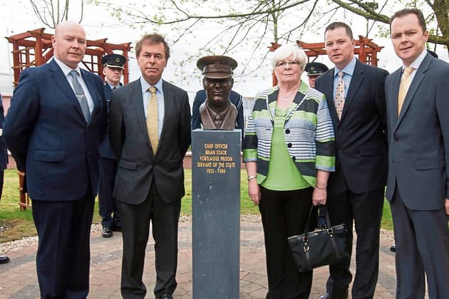 Sheil, Austin, Oliver and Keiran Stack at the unveiling of a bronze bust of Brian Stack by the former Minister for Justice in 2013 at the Irish Prison Service Training College in Portlaoise.
