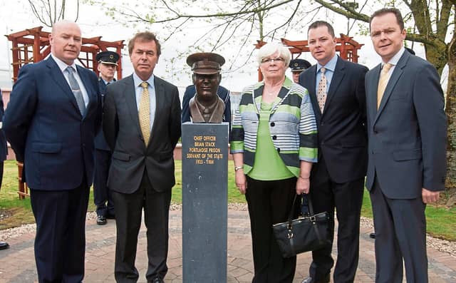 Sheil, Austin, Oliver and Keiran Stack at the unveiling of a bronze bust of Brian Stack by the former Minister for Justice in 2013 at the Irish Prison Service Training College in Portlaoise.