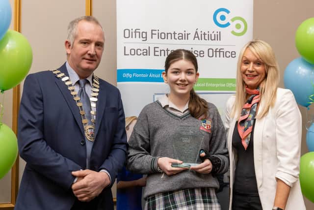 In the Junior Category, Sarah-Kate Dunne from Portlaoise College will represent Laois at the National Finals with her business Golden Flame Wax Works. PICTURED BELOW.