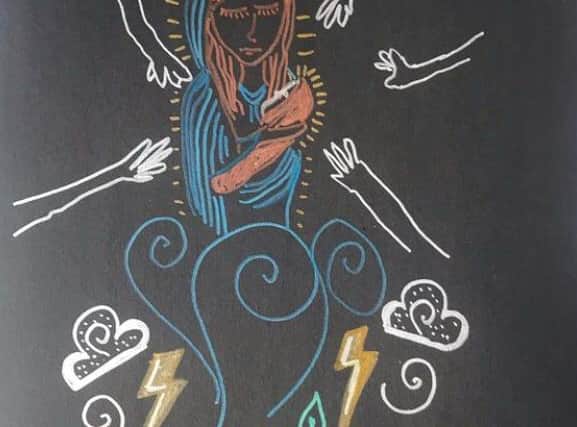 Artist Siobhán Parkinson is exhibiting her works in Mountmellick Library Gallery for the month of February, including this depiction of a mother and all the demands she faces. Siobhán is inspired by her imagination, meditation and dreamwork to create her art.