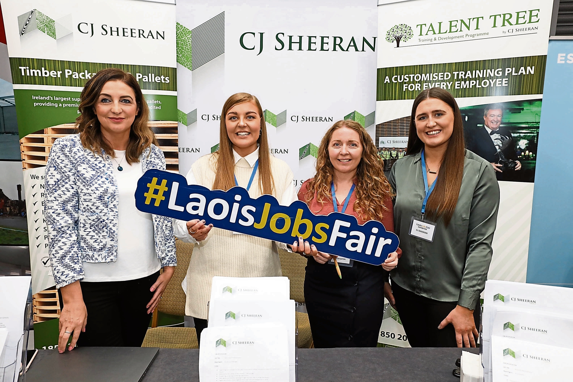 Ashleigh Doyle, Joanne Phelan, Marie Buckley and Aoife Collier from CJ Sheeran at the Laois Jobs Fair 2022. Picture: Alf Harvey.