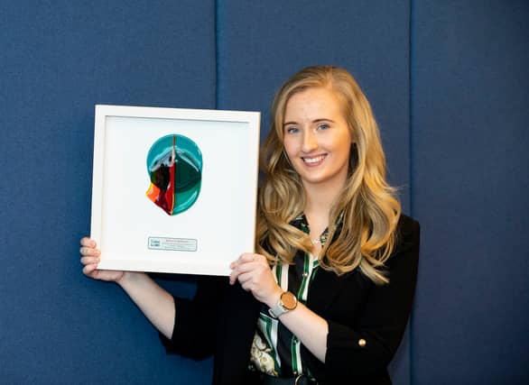 Aoife Rigney from Portlaoise with her artwork on winning the Johnson & Johnson bursery.