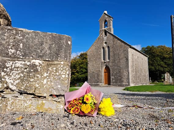 Flowers left at the scene of US tourist Laura Jone's death at the Rock of Dunamaise, Laois. Photo: Leinster Express