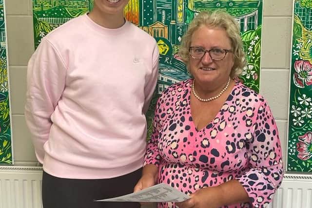 Below: Sarah with Principal Helen O'Donnell.