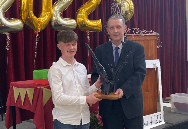 St Fergal's College TY student of the year Ben Kirby with principal Gerry Quinn