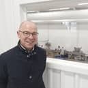 Vincent Cleary, Glenisk managing director, with the first pots of organic yogurt rolling off the new production line in Killeigh after last year's devastating fire