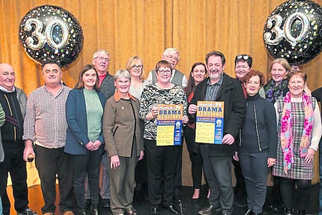 Below: Pictured on their 30th Drama Festival Launch are Mountmellick Drama Group with Rose Bergin Laois Tourism Colin Heslin Mountmellick Credit Union, Main Sponsor and Mary Brady, Laois Arts Officer Photo Denis Byrne