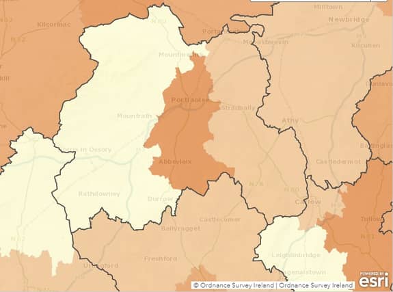 Darker areas shows parts of counties with higher incidences