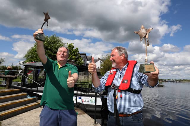 Ciarán Mullooly pictured with Alan Broderick recently when Lough Ree Lanesboro Angling Hub’s Access for All Boat project was chosen as the Good Cause of the Year National Award winner
