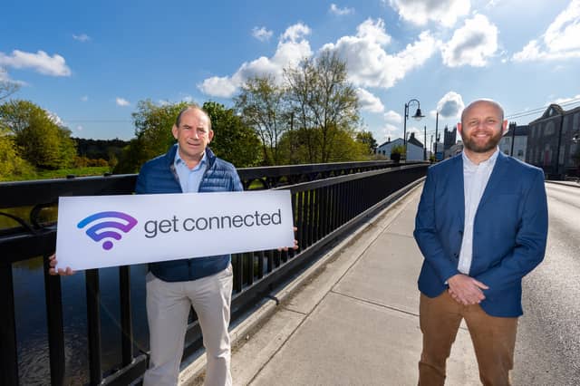 Pictured are Colin Cunningham, Cellnex and Ciaran Finane, Laois Chamber of Commerce officially launching Get Connected in Portarlington.