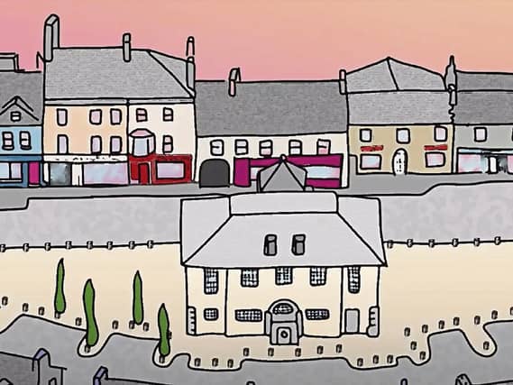 The Market Square and library animation created for the new Abbeyleix Climate Action Walk by artist Paulina Nickstrom