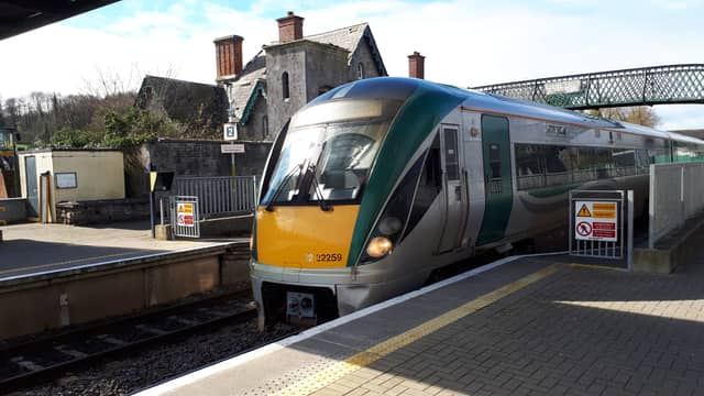 Irish Rail engine stops at Portarlington Train station.