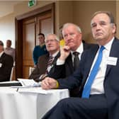 Larry O’Loughlin with fellow Laois man Professor Jim Phelan, UCD and John Kennedy, Inspector,HSA at the Young Innovators Farm Safety Awards