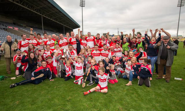 Trumera celebrate their victory over Rathdowney-Errill. Pic: Denis Byrne.