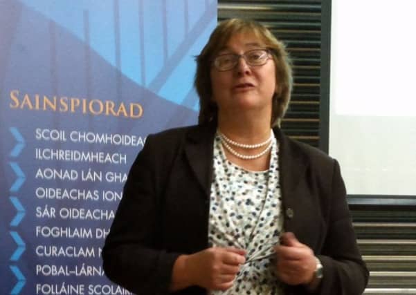 Aoife Elster, Principal of Dunamase College at a public meeting in Portlaoise.