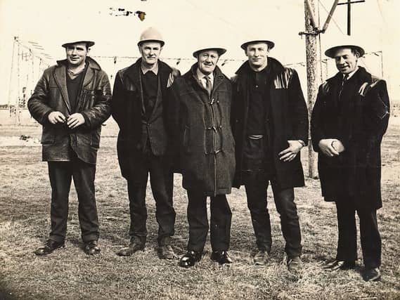 Pioneering ESB linesmen l-r: Tom Connolly, Donie Fitzgibbon, Sandy Wright, Paddy Bergin and Tommy Kelly. The picture is courtesy of Paddy Bergin and was taken in 1969. Paddy is the sole survivor.